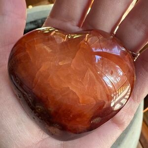 Carnelian Hand Carved Puffy Heart Palm Stone